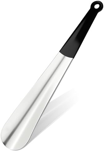 CDRPD 1 Pcs Shoe Horn Long Handled,30cm Long Metal Shoe Horn,Long ShoeHorn for Men Women Elderly Seniors,With Black Rubber Sleeve ＆ hanging holes,Silver