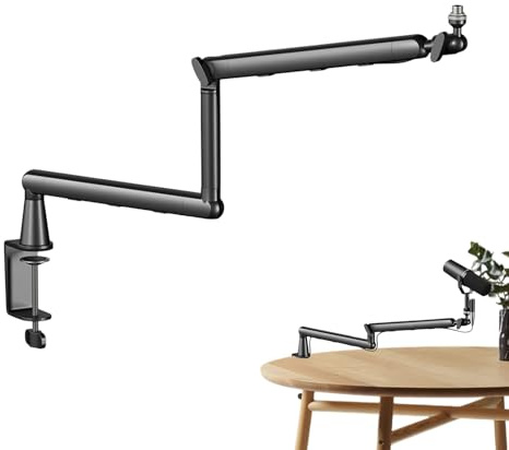 Mikrofonarm - 64 x 10 cm klämma, stötdämpande skrivbordsstativ, roterande studioställ, justerbar inspelningsflik | musiksång podcasting