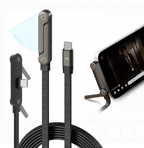 Cavo di ricarica invisibile 2 in 1,cavo di ricaricas rapida da 240 W con supporto pieghevole integrato per telefono,cavo di ricarica intrecciato da 1,5 m con supportos pieghevole smartphone/tablets