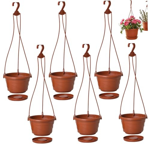 Temeemeg Confezione da 6 cestini sospesi per piante Fioriera sospesa in plastica da esterno con fori di drenaggio e gancio per decorazione da giardino per balcone