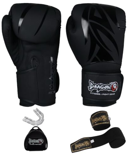 Dragon Do Mamba box-set professionella boxningshandskar individuellt i en uppsättning 2,3,5 skenbensskydd huvudskydd bandage tandskydd för Muay Thai kickboxning MMA (set om 3 delar: handskar