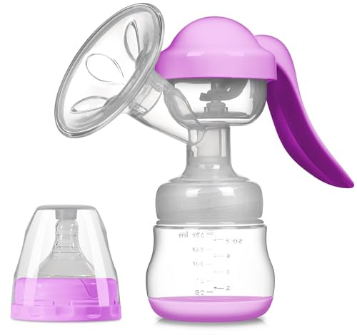 Tire-lait Manuel en Silicone Sans BPA 150 ml, Pompe à Main Aspiration Réglable, Recueil Lait Portable Allaitement Maternité, Idéal Accessoire Voyage Sac à Langer-(Le rose)