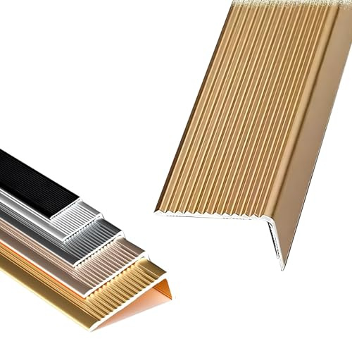 Genérico Perfil de Aluminio para escaleras de 100 cm, Borde Antideslizante en Forma de L para escaleras Interiores y Exteriores, Protector Autoadhesivo, Acabado Dorado (3x5x100cm)