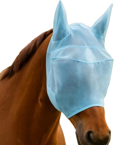 Masque anti-mouches en maille respirante avec cache-oreilles, ajustement réglable, ajustement élastique, gaze transparente pour pâturage et équitation