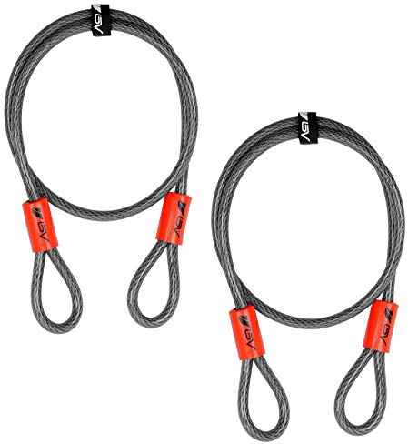 BV Heavy-Duty 4FT Security Cable Lock with Loops - 10mm (3/8 Inch) Cut-Resistant Braided Steel Cable-Versatile & Weatherproof - Security Chain for Padlock, Chain Lock, Wire Lock (Pair)