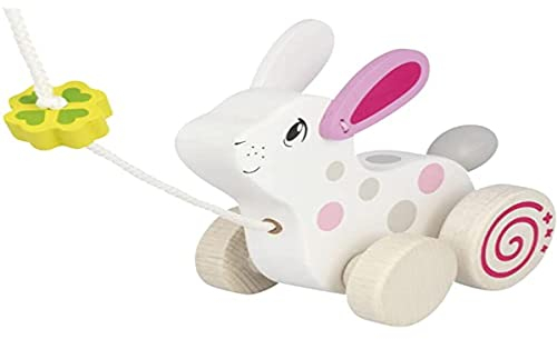 goki 54897 Ziehtier Hase aus Holz, Nachzieh-Spielzeug mit Tiermotiv, Lernspielzeug inklusive Schnur, Babyspielzeug fördert Koordination und Motorik, 15cm x 8cm x 12cm, ab 1 Jahr