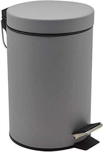 HOMION 3L Litre Round Pedal Bin Stainless Steel Toilet Bath Bathroom Kitchen Bin with Inner Bucket 3 Liter (Grey)