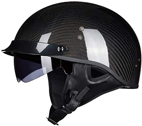 EBAYIN Motorradhelm Retro Harley Motorrad Carbon Carbon Halbhelm ECE-zertifizierter Cruiser Chopper Scooter Pilot Jet Helm Helm Mit Offenem Gesicht Unisex Eingebaute Schutzbrille,B-XL=（61~62cm）