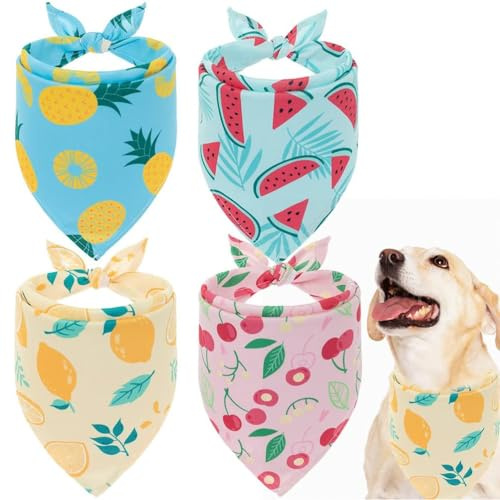 EXPAWLORER Dog Cooling Bandana - Summer Dog Bandana Fruits Pattern, Super Water Absorbent & Evaporative for Fast Cooling Effect, Suitable for Small Medium Large Dogs, Refrigerate for Best Results