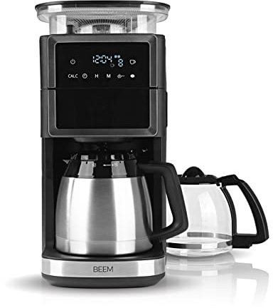 BEEM FRESH-AROMA-PERFECT III Filterkaffeemaschine mit Mahlwerk - Duo | Mit Thermos- & Glaskanne | Aroma-Plus-Funktion | 24-H-Timer | 1000 W | für bis zu je 10 Tassen [Edelstahl]