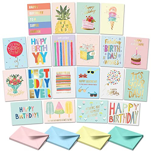 Sweetzer & Orange Happy Birthday Cards with Envelopes & Assortment Box. Variety Set of 20 Assorted Birthday Cards with Envelopes, Perfect Bulk Pack for Celebrations, Special Occasions, Friends