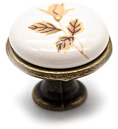 DOJA Barcelona | Pomelli Vintage Rosa Autunnale | Ø26,5x23mm | Confezione 12 pz | Pomelli in Porcellana Antica e Ottone Anticato | Pomello Porta Rustica | Pomoli Vintage Cucina, Bagno, Salotto