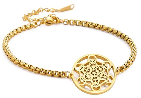 SIPURIS Metatron - Pulsera de cubo para hombres y mujeres, arcángeles, sello del rey Salomón, pulsera de eslabones geométricos, cadenas huecas para hombres, joyería de amuleto, 6.69” +1.57” (17+5cm