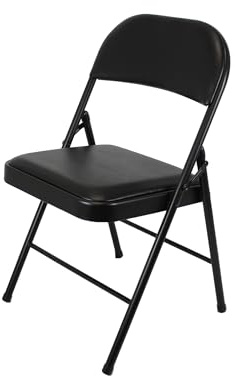 Meta Furniture Folding Faux Leather Chair - Padded Event Seats Metal Frame Foldable chair, Easy Storage Comfortable Seat for Home, Dining & Office | Computer Desk Chairs (1, Black)