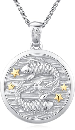 REDSUN Fische Sternzeichen Halskette 925 Sterlingsilber Tierkreiszeichen Anhänger Astrologie Horoskop Anhänger Sternzeichen Halskette Für Männer Frauen （Silber）