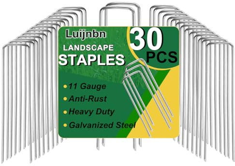 Luijnbn 30 Pack Lawn Staples, Premium Garden Landscape Staples, Galvanized Heavy-Duty Gauge Stakes, U-Shaped Tent Stakes, Anti-Rust Fence Netting Pins Ground Spikes, Sod Pins