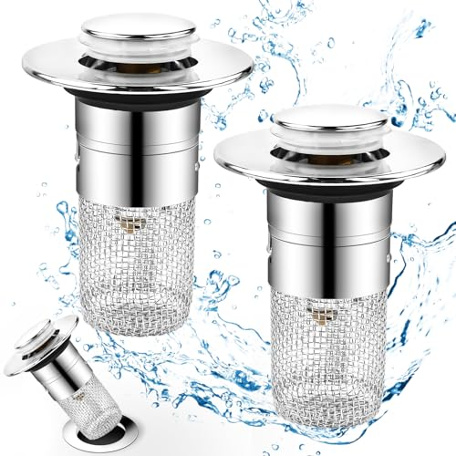 Waschbeckenstöpsel, 2 Stück Abflussstopfen mit Haarsieb für 34-40mm, Universal Pop Up Abflusssieb Ablaufgarnitur Stöpsel Waschbecken, Abflusssieb Abflussstopfen für Bad Aufsatzwaschbecken