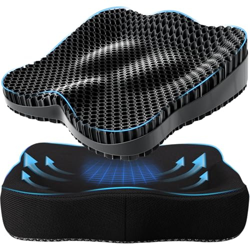 Thicker Seat Cushion for Office Chair, Big Gel Seat Cushion for Long Sitting, Support for Sciatica & Back Pain Relief, Breathable Chair Seat Pads Egg Wheelchair Cushion for Home Car Kayak Stadium