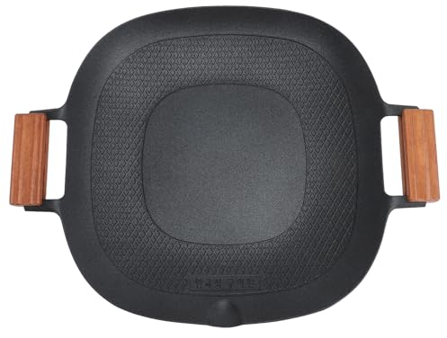 Padelle per Barbecue, Padella Antiaderente per Grigliate All'aperto e Teppanyaki, Padella in Lega di Alluminio per Fornelli con 2 Manici in Legno, Frutti di Mare e Verdure