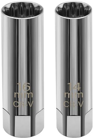 VEGCOO 2 Stück Zündkerzenschlüssel, Zündkerzenschlüssel 16 mm/14 mm dünn magnetisch, 12-Punkt 3/8 Zoll Zündkerzen-Entfernungswerkzeug für Autos