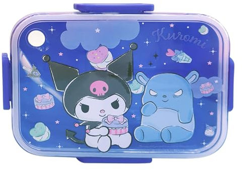 Roffatide Cartoon Carino Kuromi Stampato All-in-One Bento Scatole con Cucchiaio Kawaii 4-Point Lock Tipo Lunch Box Contenitori per Food Frutta Snack