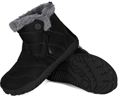 Gaatpot Barfußschuhe Winter Jungen Mädchen Schneestiefel Wasserdichte Winterschuhe Warm Gefütterte Stiefel,Dullschwarz,EU35