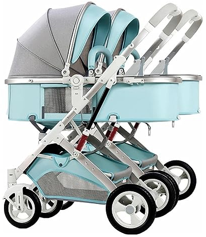 MEHWSAR Twins-Cozy Kompakter Zwillingskinderwagen, Doppelsitz, Tandem-Kinderwagen, Abnehmbarer 2-Einzelkinderwagen, Faltbarer Buggy, Tandem-Regenschirm-Kinderwagen for Mädchen und Jungen(Blauw)