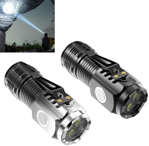 2 PCS Mini Flash Super Power Flashlight Three-Eyed Monster Mini Flash Super Power Flashlight Thumb Flashlight 5 Lighting Modes Mini Flashlight Rechargeable LED Pocket Torch for Outdoor Camping
