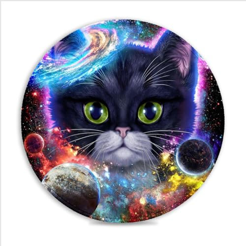 Gaming musmatta smoking katt i rymden (30 cm) rund musmatta anti-svett mikrovävt tyg sydd kant halkfri vattentät gummi musmatta för PC laptop Mac