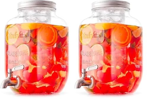 Avilia Dispenser in Vetro per Bevande 4L con Rubinetto Cromato, Lavabile in Lavastoviglie, Ideale per Campeggio o Aperitivi fuori porta (Confezione da 2)