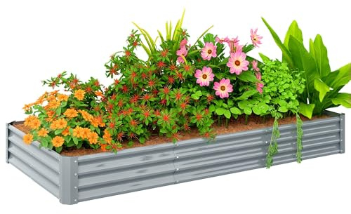 Outsunny Carré Potager rectangulaire, lit de Jardin surélevé en Acier galvanisé, Fond Ouvert, jardinière avec Bord Anti-Coupure Barres de Soutien, 240 x 120 x 30 cm, Gris argenté
