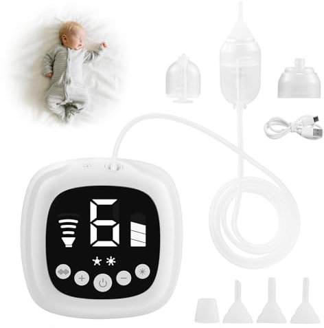Elektrischer Nasensauger Baby, Abnehmbarer Baby Nasensauger mit 9 Saugstärken und 5 Silikonspitzen, Tragbar Wiederaufladbar Baby-Nasenstaubsauger mit Licht und Beruhigender Musik, 65 kPa Absaugung