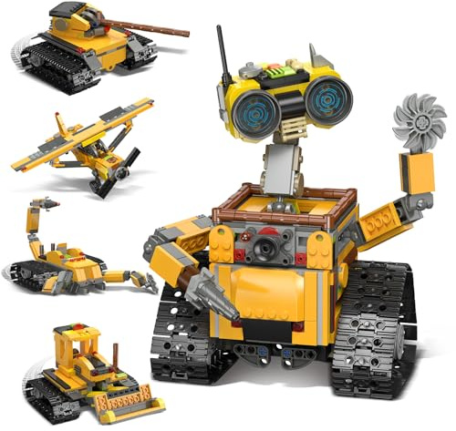 HiWEEGO Robot Building Sets for Kids - 5 in 1 Wall Robotic Kit, 748 PCS Robot with Interchangeable Arms Bulldozer Plane Building Block Toy Model for Boys Girls 8-12 Birthday Home Decor