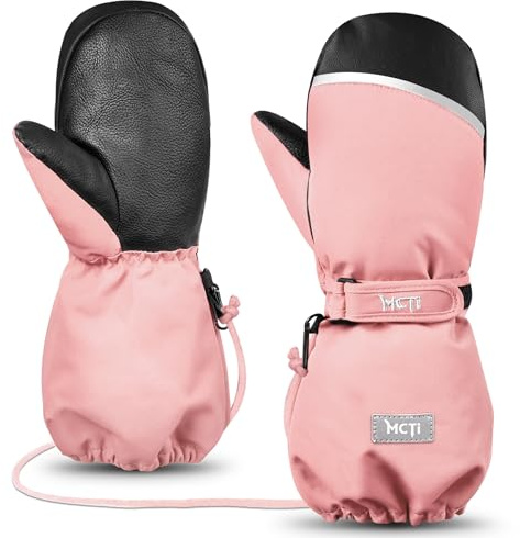 MCTi Skihandschuhe Kinder, Wasserdicht Winterhandschuhe Fäustlinge, Snowboard Handschuhe, Wärme für Jungen und Mädchen 1-15 Jahre Cloud Pink XXS