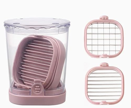 YHNNH affettatrice per verdure, Affettatrice for frutta - 2 in 1, taglierina ad alta velocità for fragole, banane, uva, uova ecc. Tagliaverdure in acciaio inossidabile(Pink)