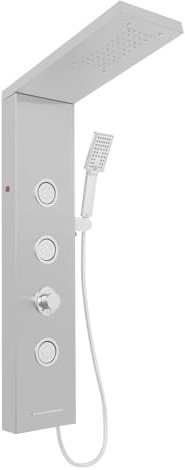 Duschpanel med kran, duschpelare med LED-belysning, 3 massagemunstycken, multifunktionellt duschsystem av rostfritt stål, handdusch och vattenfall dusch (silver)