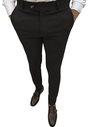Skinny kostymbyxor män, formella byxor män, smal passform elastisk midja byxor, smal passform chinos, bekväma arbetsbyxor stretch premium twill bomullsbyxor för företag/arbete/utomhus
