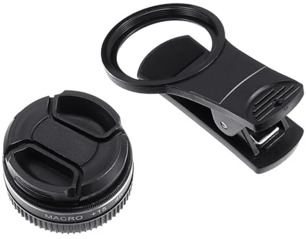 Lurrose Lente Macro para Teléfono Celular 37 Mm 15x Clip Negro, Lente de Cámara Móvil 4k Alta Definición para Fotografía Macro y Accesorios de Vídeo para Smartphones