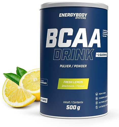 Energybody BCAA Pulver Lemon 500g / bcaa-Drink als Aminosäuren Pulver/BCAA-Powder plus L-Glutamin/BCAAs, Glutamin / 41 Portionen