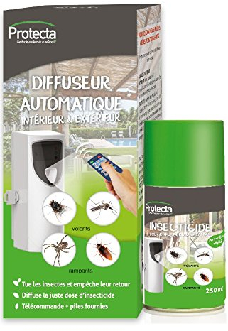 Protecta® - Diffuseur Insecticide Automatique Programmable - Télécommande Incluse - Anti-Mouches, Moustiques & Insectes Volants et Rampants - Aérosol au Pyrèthre 250 ML - Protection 24h/24