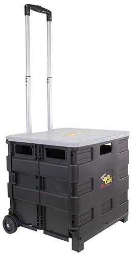 dbest products Quik Cart Collapsible Rolling Crate on Wheels for Teachers Tote Basket 80 lbs Capacity, Made from Heavy Duty Plastic and Used as a Seat, Grey