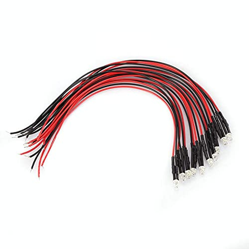 10st förkopplad LED diod 12V 0,06W 3mm låg strömförbrukning ljusavgivande diod Flerfärgad LED-diodkabel 20cm (röd)