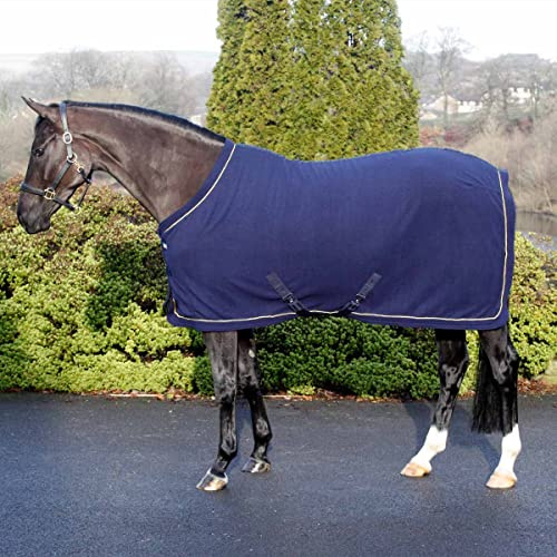 Harry Hall Masta Horse Fleece Stable Rug - Protective Super Soft Sheet for Horses - Equestrian Show Travel Blanket - Breathable Anti-Rub lining - Navy Blue, Size 6ft 6inch