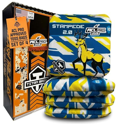 Titanväskor Stampede 2.0 Cornhole-väskor – ACL PRO-godkända majshålsbönpåsar för turneringar – mångsidiga och hållbara professionella Cornhole-väskor idealiska för inomhus/utomhus kastspel – fraktal