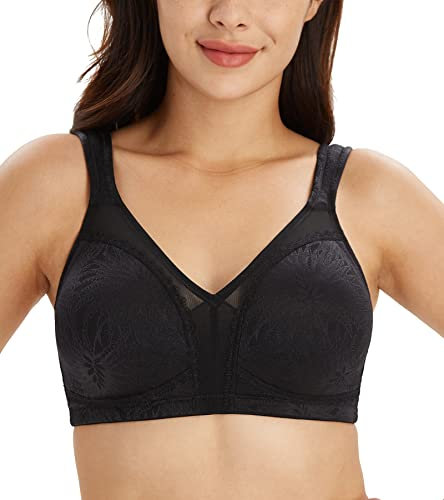 DotVol Women's Lace Minimizer Underwire Plus Size Bra(40D,Tropic Black)
