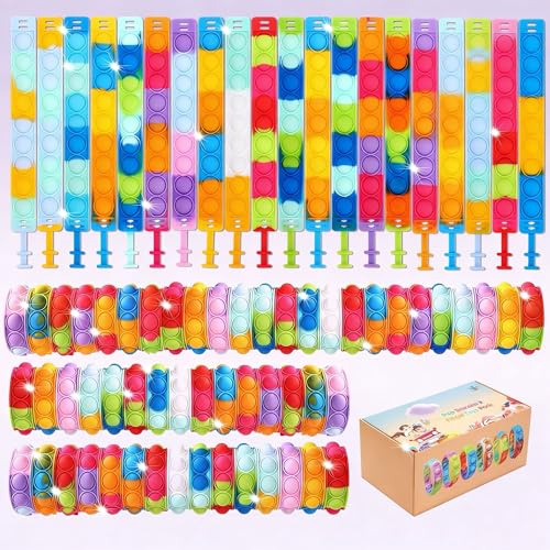 20 braccialetti pop it Fidget Toys Pack, braccialetto Fidget regalo per feste di compleanno, braccialetto di decompressione con autistico e ADHD, braccialetto Fidget come regalo di ritorno per bambini