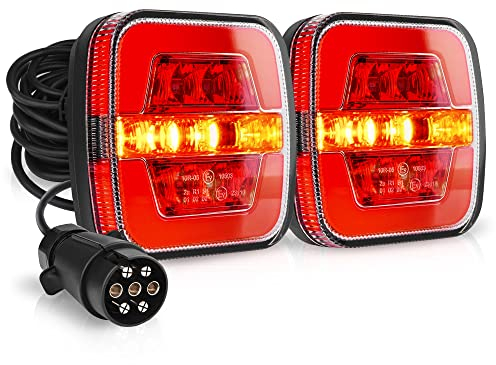 MICTUNING 24 LED Kit de Luz Trasera de Remolque, 12V Lámpara De Freno de Camión Iluminación Indicadora, Con Cable de 7,5 my Enchufes de 7 Pines, Para Trasero, Camión(2PCS)