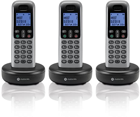 Motorola Cordless Phone, 3 Handsets, DECT 6.0 Long Range, Bright Backlit Display, Easy-to-Use Big Buttons, Call Block up to 100 Numbers, Hands-Free Speakerphone, Caller ID,Hearing Aid Compatible,T603