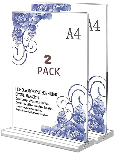 Flow fire 2 Stück Acryl A4 Tischaufsteller, T-Ständer Aufsteller, A4 Werbeaufsteller Preisschilder Ständer für Restaurant, Menükarte, Theke