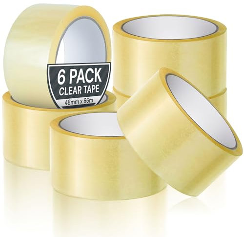 Coselena 6 Pack Clear Tape, Packaging Tape, Parcel Tape, Clear Packing Tape - 48mm x 66m Adhesive tape, Clear Parcel Tape, Tape For packing Boxes